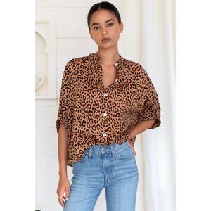 Emerson Fry India Collection Mandarin Collar Top - Vintage Leopard, NWT O/S